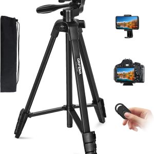 GRIFEMA Tripod Mobile Camera, 140 cm Aluminium Tripod for Mobile Phone with Detachable Remote Control and Motion Bar, Rotation, Flexible, Compatible with iPhone, Android Phones, Small Camera
