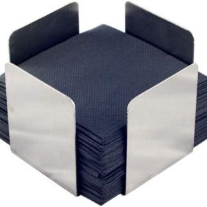Hostelnovo – Stainless Steel Napkin Holder Ideal for Cocktail Napkins – 11 x 11 x 7 cm – Includes 50 Black Micro Dot Napkins.