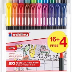 edding 1200 Fine Line Colour Marker Pens – Multicoloured – 16 Pens + 4 Bonus – 1 mm Bullet Tip – Drawing and Writing – Back to School Set