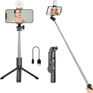 GRIFEMA Selfie Stick GB1003-1, Extendable Selfie Stick with Fill Light, Detachable Wireless Bluetooth Stand, Compatible with iPhone, Sumsung Galaxy, Huawei and More
