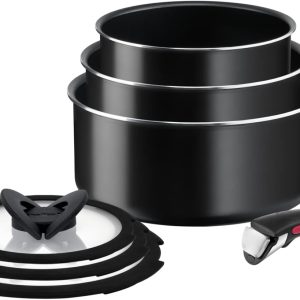 Tefal Ingenio Easy On Set of 3 Saucepans 16/18/20 cm + 3 Lids + Removable Handle, Not Suitable for Induction, Non-Stick, Titanium Coated, PFOA Free, Dishwasher and Oven Safe