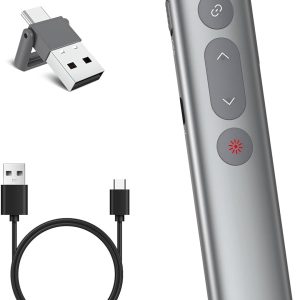 Presentación Clicker [2 en 1 USB C+ Aluminio + Recargable] Control remoto Ordenador PowerPoint, 2 en 1 USB C Control remoto inalámbrico PowerPoint