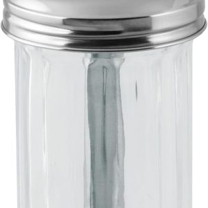 Fackelmann Bistro Sugar Dispenser, Glass and Stainless Steel, Large Sugar Bowl, Sugar Jar, Elegant Sugar Bowl, 7.5 x 17 cm, 350 ml Capacity, 1 pc.