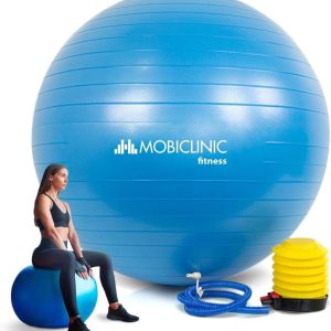 Mobiclinic, Pilates Ball, 58 cm, Including Inflator, Anti-slip, Anti-puncture, Washable, Pilates Ball, for Fitness, Sport, Pilates Ball for Pregnant, PY-01, Training, Blue