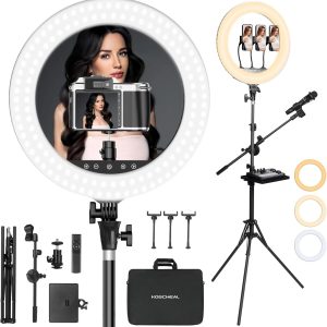 Professional Ring Light, 18″/45cm/3000-6500K Dimmable LED Ring Light with Support for Microphones and Sound Cards, Photography Ring Light for Hairdresser/Professional Camera/TikTok/Youtube
