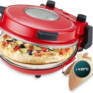 Cecotec Horno grill eléctrico para pizza Fun Pizza&Co Mamma Mía Vista, 1200 W, Temporizador 15min, Temperatura max de 420ºC en 3min, Ventana de visualización, placa de piedra.