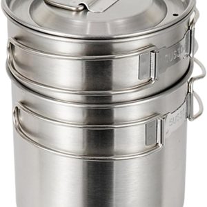 Camping Cookware Set, Stainless Steel Backpacking Cooking Kit, Compact Folding Survival Tools, Great for Hiking, Fishing, Picnic, and Gear