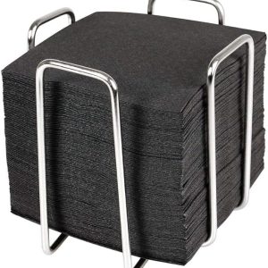 Hostelnovo – Stainless Steel Napkin Holder with 50 Black Cocktail Napkins 10 x 10 cm