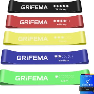 GRIFEMA GA5001 Elastic Bands for Bodybuilding, 5 Levels of Resistance, for Yoga, Strength Training and Pilates, with Training Guide and Storage Bag