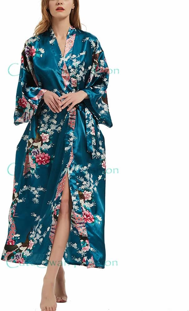 Women Kimono Robe Floral Print Robe Wedding Party Pajama - Image 3
