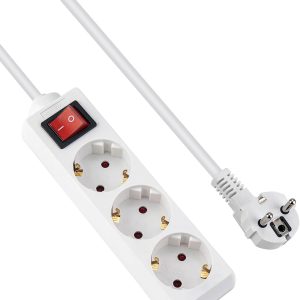 GRIFEMA Power Strip with 3 Sockets and Switch, 3500 W, 16 A, 1.4 m, White, Child Protection, Orientation to 45 Degrees, Prevents Phantom Consumption
