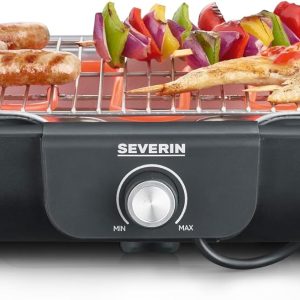 Severin PG 8554 Table Grill with Stainless Steel Grill for Indoor and Outdoor Use 2300 W Grill Surface 37 x 29 cm Temperature Regulation Thermostat Black
