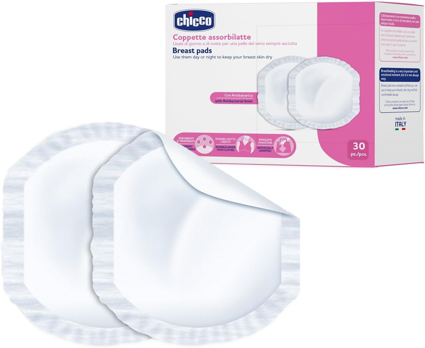 Chicco - 30 Pack Nursing Pads - Prevents Irritation, Cracks or Mastitis