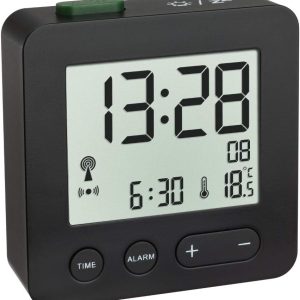 TFA Dostmann Alarm Clock with Alarm and Temperature Indication, Black, 62x22x68 mm (60.2545.01)
