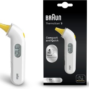 Braun ThermoScan 3 Ear Thermometer, Rapid Measurement in 1 Second, Acoustic Fever Indicator, Digital Display, Suitable for Babies and Toddlers, The #1 Medical Brand (1), IRT3030