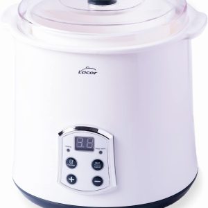 Lacor – 69243 – Super Quiet Maxi Yogurt Maker, Ideal for Making Kefir, Greek Yogurt and Fresh Cheese, with 48 Hour Timer, LED Display, Capacity: 2L, Ø 20 x 23 cm, White