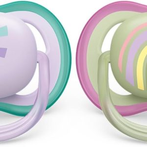 Philips Avent Ultra Air Soother: 2 chupetes ligeros y transpirables para bebés de 0 a 6 meses, sin BPA y con funda de transporte esterilizadora (modelo SCF085/59)