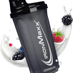 IronMaxx Protein Shaker – Negro Noche 700ml | Mezclador de proteínas con tapa de rosca, tamiz & escala de medición | a prueba de fugas, apto para lavavajillas y sin plastificantes BPA ni DEHP