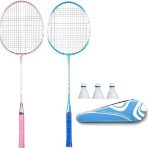1 Pair Professional Lightweight Badminton Rackets for Adults Kids Players Double Racquets