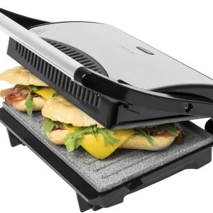 Cecotec Rock?nGrill Electric Grill 700 W, Rockstone Coating, Maximum Anti-Stick and Better Cleaning, Cold Touch Handle, Surface 23 x 14.5 cm, Steel and Black