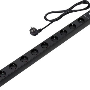 Amazon Basics Rectangle Heavy Duty Metal Surge Protector Power Strip, 9 Outlets (EU Plug), 600 Joules, 6ft Cord, Black