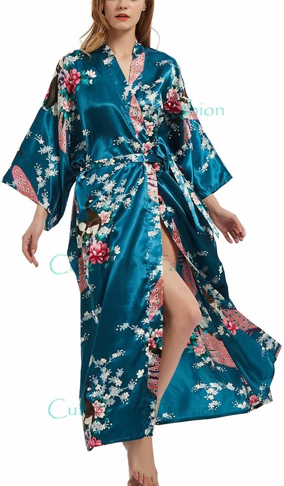 Women Kimono Robe Floral Print Robe Wedding Party Pajama - Image 2