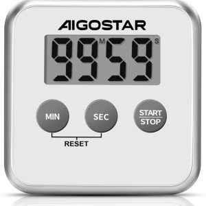 Aigostar Timer – Digital Kitchen Timer with Large LCD Display, Multifunction: Stopwatch, Count Up, Forward and Sound Alert. 3 Installation Ways: Magnet, Desktop or Hanging