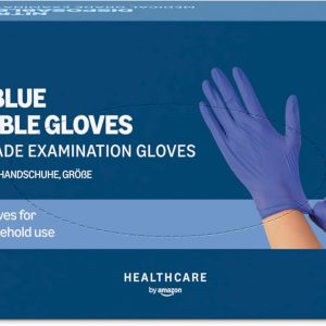 Amazon Basic Care Blue Nitrile Disposable Gloves, Powder-Free, Size M, 100 Count (Formerly Hevea Brand)