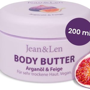 Jean & Len Body Butter Argan and Fig Oil, Intensely Cares for Dry to Very Dry Skin, pH Ideal for Skin, with Fig Fragrance, Body Butter, Paraben and Silicone Free, 200 ml