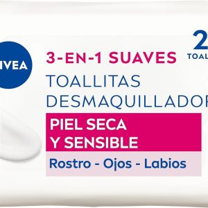 NIVEA 3-in-1 Soft Makeup Remover Wipes – Wet Wipes – Cleans Gently and Effectively – Removes Makeup Waterproof – For Face, Eyes and Lips – Dry and Sensitive Skin – 25 Wipes