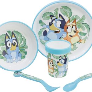 Bluey Children’s Reusable Non-Slip Tableware Set with Two-Tone Silicone Base Composed of Plate, Bowl, Cup and Cutlery in Box