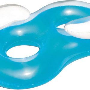 BESTWAY 43009 – Inflatable Double Ring Float 117 x 188 cm for Two Persons Blue and White with Built-In Headrest, Grips and Repair Patch