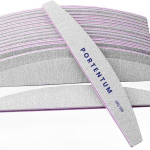 PORTENTUM Professional Nail Files 16pcs Set, 100/180 Double Sided Washable Nail File Ideal for Gel and Acrylic, Salon and Home Use