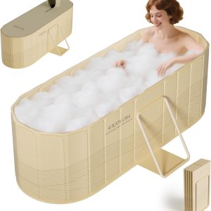NArra Portable Folding Bathtub for Adults, 2 in 1 Hot Tub and Ice Bathtub, Oversized Freestanding Bathrooms, Thick Insulation Spa, Sauna, Shower Tubs for Couples, 150 x
