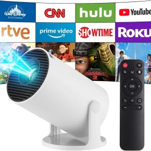 Portable Projector, Upgraded Mini Projector 4K with WiFi 6 Bluetooth 5.4, Android 11, Supports 180° Rotation and Auto Keystone, Projector for Mobile, Laptop/Phone (White)