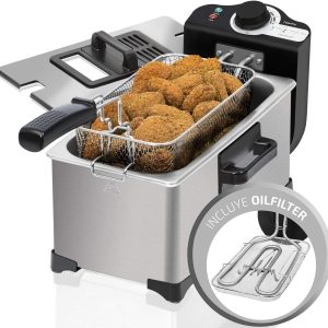 Cecotec CleanFry Electric Fryer 3L Full Stainless Steel, 2000 W, Capacity 3 L, Temperature up to 190 °C, Dishwasher Safe, Filter that Keeps Oil Clean, Full Stainless