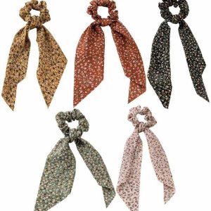 5Pcs Floral Hair Scarf with Ribbon Hair Scrunchies Chiffon Floral Scrunchie Long Hair Bands Ties