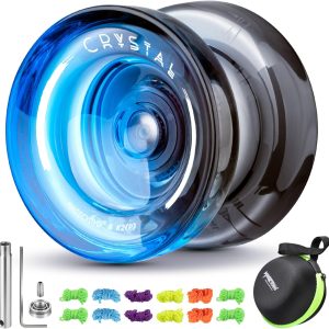 MAGICYOYO Responsive Yoyo for Kids K2 Crystal Black Blue, 2 in 1 – Sensitive and Unresponsive Yo Yo, Finger Turn Trick Yoyo with Unresponsive Bearing, 12 Strings, Yoyo Bag, Tool and