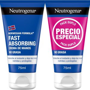 Neutrogena Norwegian Formula Fast Absorbing (2 x 75 ml) Non-Greasy Repair Hand Cream with Glycerin and Vitamin E, Fast Absorbing Cracked and Dry Hand Cream