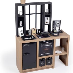 Smoby -Children’s Kitchen Loft, Industrial Design, Large Play Functions, Kitchen Area, Sink, Oven, Fridge, Coffee Machine, 32 Accessories, Toy Boys Girls From 3 Years Old (7600312600)