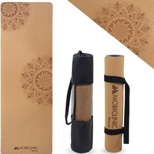 Mobiclinic®, Natural Cork Yoga Mat, Non-Slip, Carrying Bag, Anti-Microbial, 4 mm Thick, 100% Recyclable Tpe, Eco-Friendly, 183 x 61 cm, Mandala Design, Ey-02, Pilates, Fitness