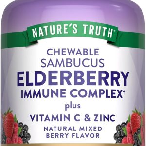 Elderberry Immune Support | 60 Chewable Tablets | with Vitamin C & Zinc | Non-GMO & Gluten Free Complex | Mixed Berry Flavor | per Nature’s Truth