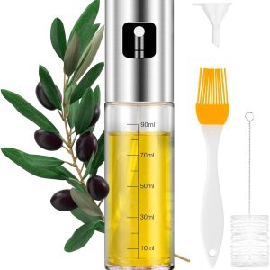 PORTENTUM Stainless Steel and Glass Spray Oil Spray, 100 ml, Suitable for Air Fryer and Multipurpose, Spray Oil Non-Drip Cooking Oil, Oil Dispenser with Dispenser, Oil-Free Fryer Accessories