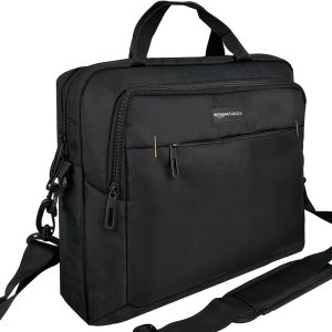 Amazon Basics Compact Laptop Briefcase with Shoulder Strap and Accessory Pockets (15.6 Inch, 40 cm), Black, 1 Pack