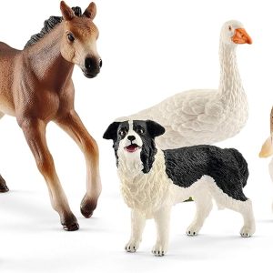 Schleich Farm World 42386 Farm Animals Pack | Set with Calf, Foal, Cat, Dog and Goose | Realistic Figures for Kids Ages 3+ | 5 Pieces | Only on Amazon