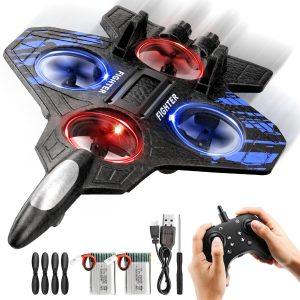 Foam Airplane Drone for Kids, RC Quadcopter with Auto Float, 3D Colorful LED Lights, 2 Batteries RC Airplane Toy Safe for Beginners for Boys and Girls