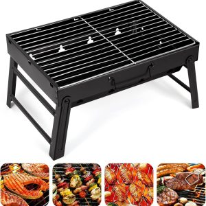 AGM Portable Charcoal Barbecue for 5-7 People, Portable Folding Charcoal Grill for Picnic, Travel, Terrace or Garden Camping (52 x 29 x 22 cm)
