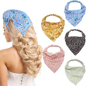 KEYRI 5 Pieces Flower Head Scarves Women Triangle Headbands Boho Style Elastic Headband Turbans for Girls Shower Sport Yoga