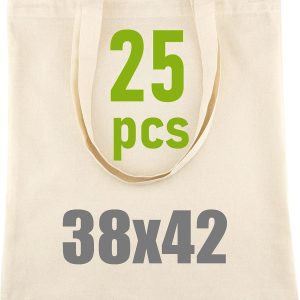 IDEA HOME Jute Bag – 25 x 100% Cotton Bag – Canvas Tote Bags For Painting – 38x42cm 144g/m2 – Canvas Bag With Long Handles – Cotton Carrying Bag – Large Fabric Bag