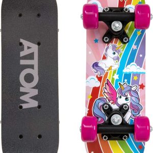 Atom 17″ Skateboard for Beginners or Professionals | Maple Deck for Kids and Teens with 3″ Polypropylene Trucks | Complete Mini Cruiser | Suitable for All